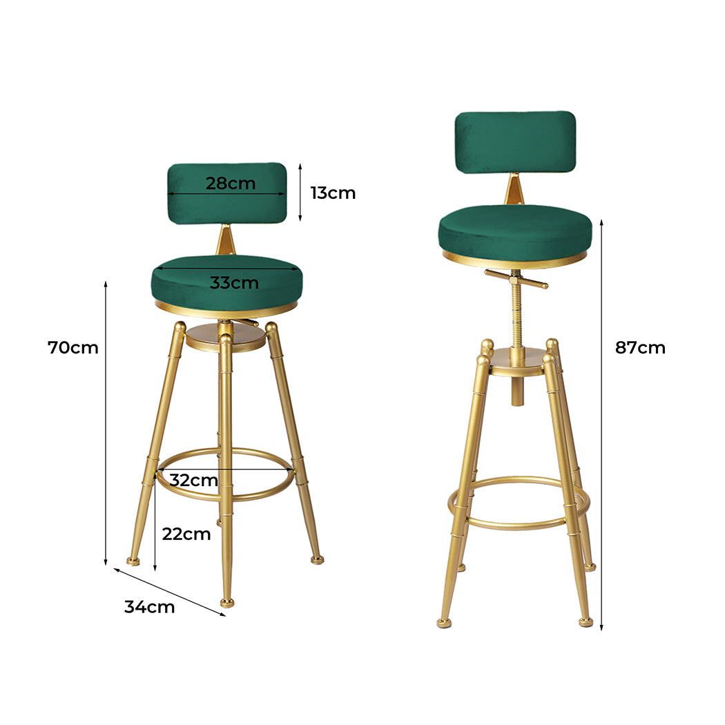 Levede 1x Bar Stools Velvet Kitchen Green-1954802950887051266