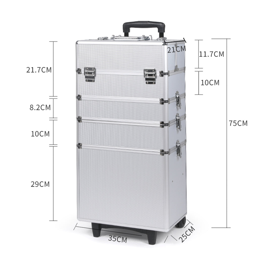 7 in 1 Rolling Makeup Case Professional Silver-1919892938922528770