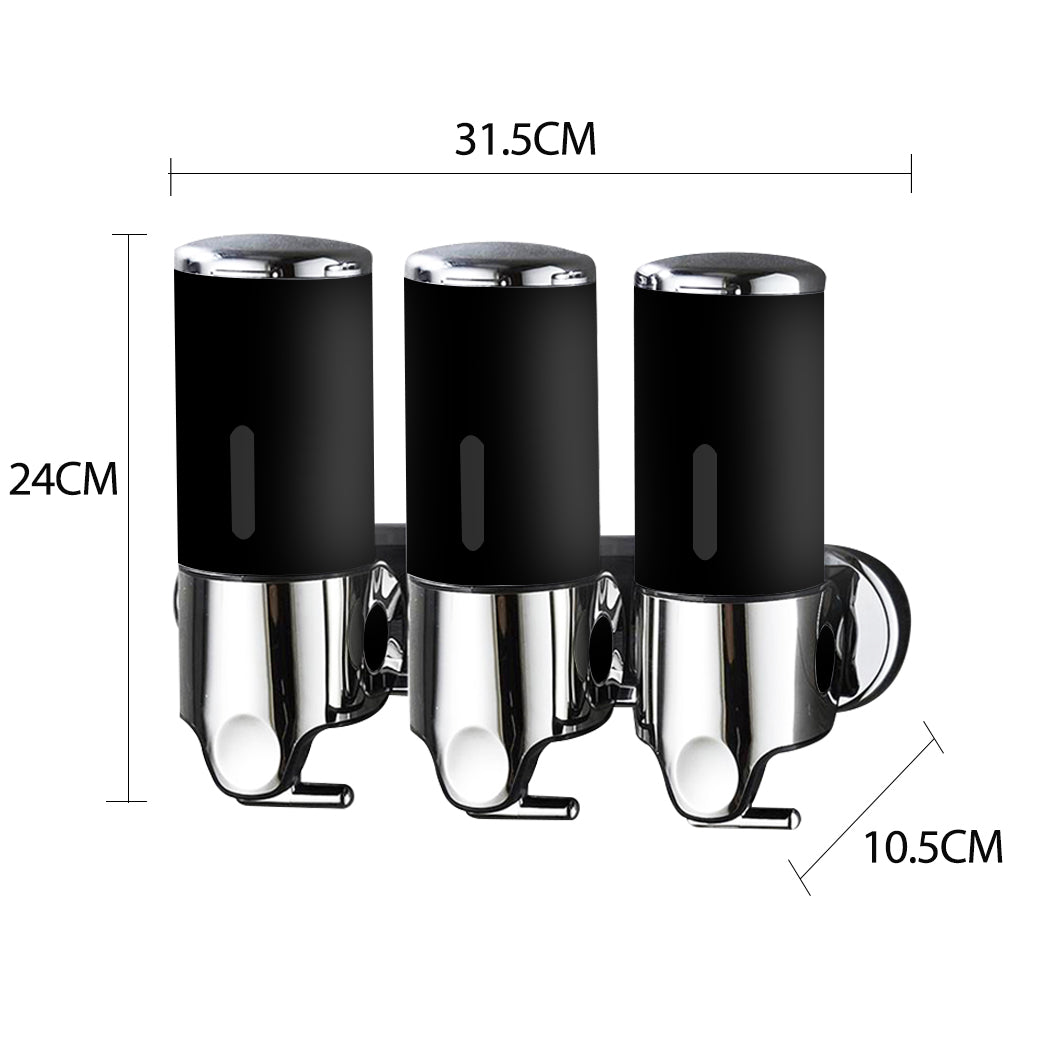 3 Bottles Bathroom Shower Soap Dispenser Black-1954802726349180929