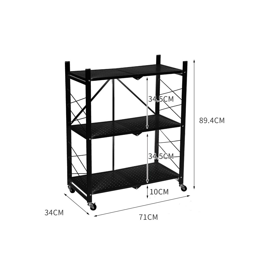 Levede Foldable Storage Shelf Display Black 3 Tiers-1954802664588054530