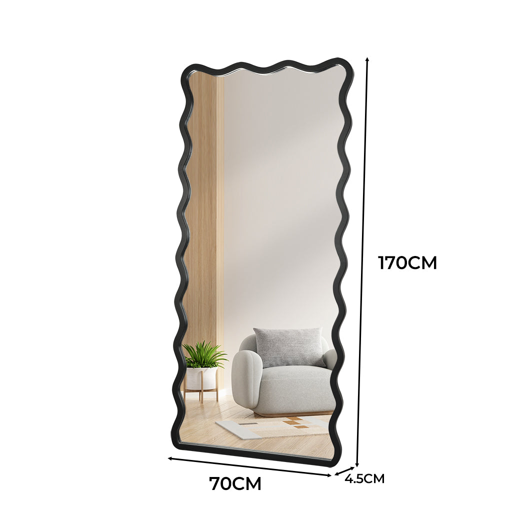 Yezi Full Length Floor Mirror 170cm x 70cm Black Wavy Steel Framed Retangular-1919892939627171842