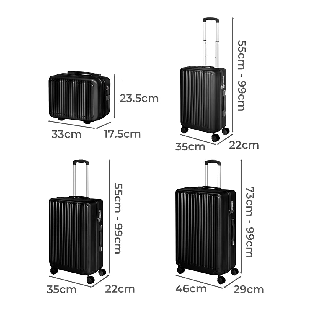 Slimbridge Luggage Suitcase Trolley Black 4pc 14"+20"+24"+28"-1954802820721020930