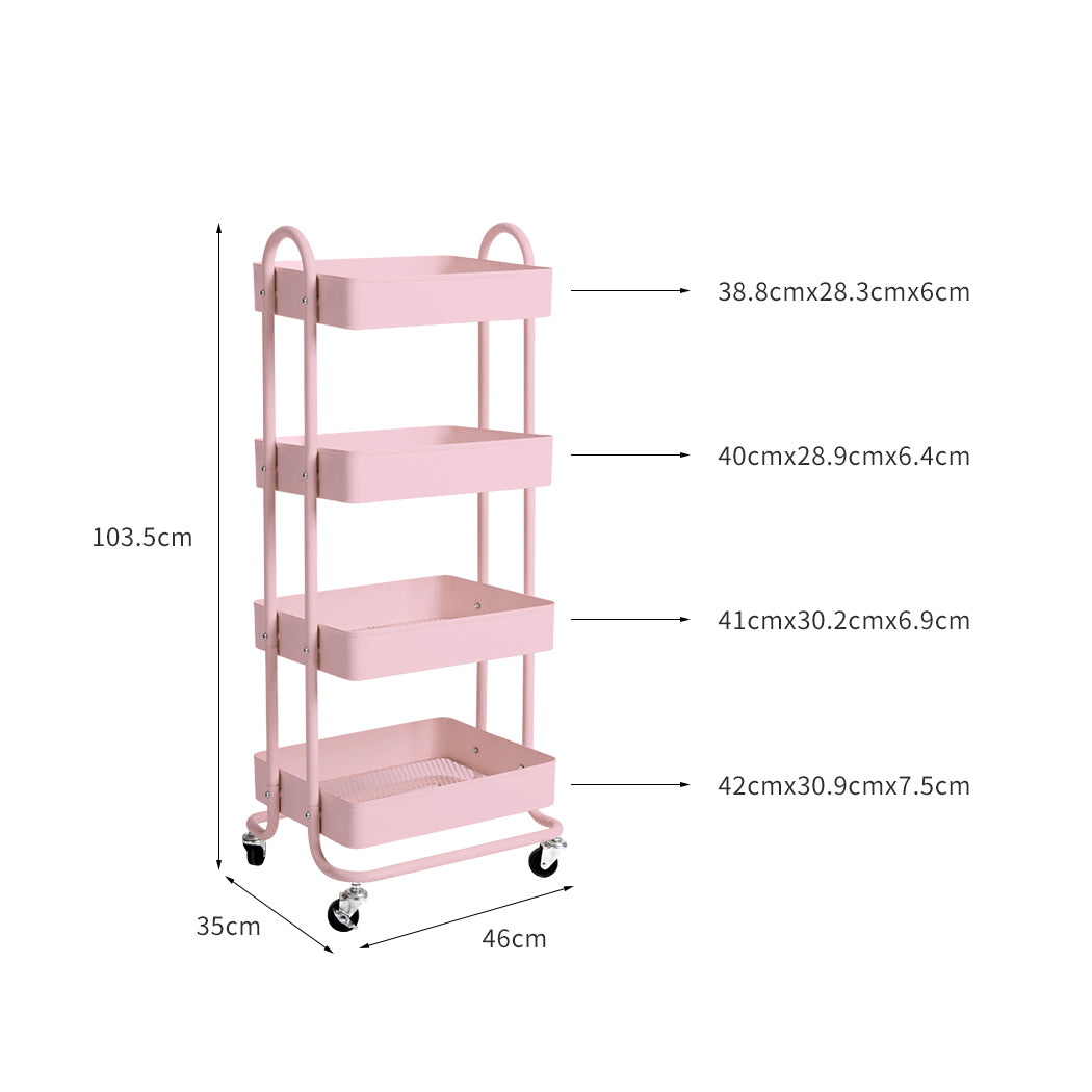 Levede 4 Tiers Kitchen Trolley Cart Pink-1954802729260027906