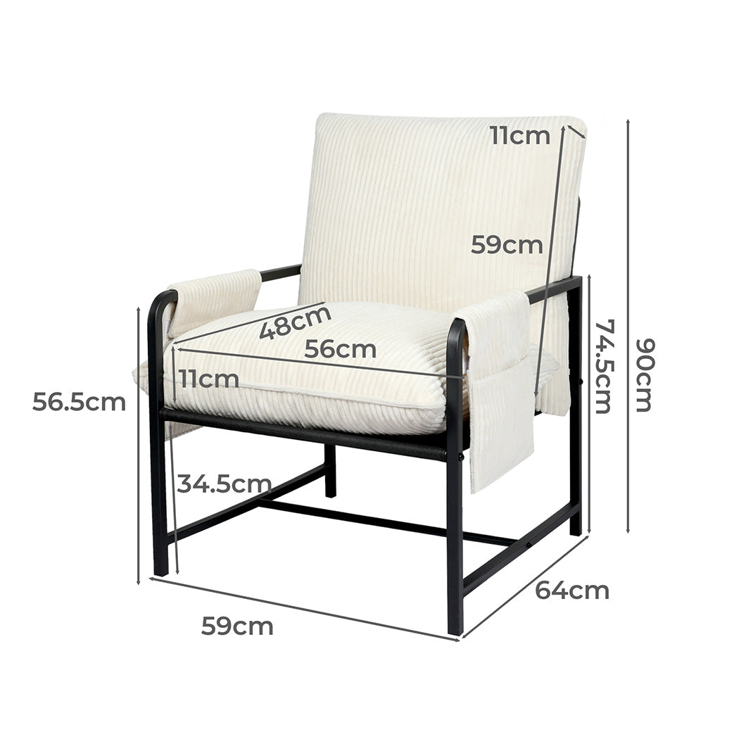 Levede Metal Framed Lounge Chair Corduroy in Beige-1954802469909434370