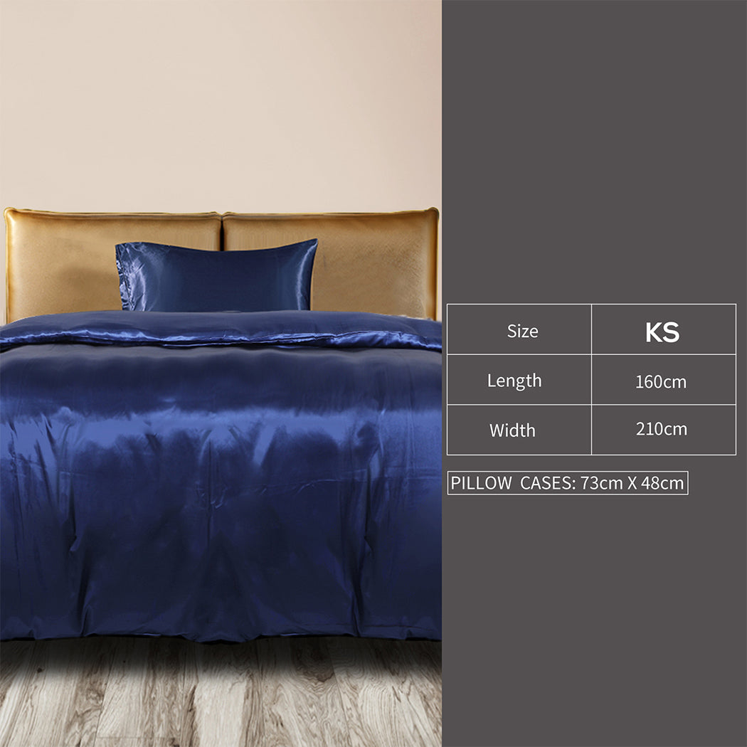 DreamZ Silky Satin Quilt Cover Set Bedspread Blue King Single-1954802915810086914