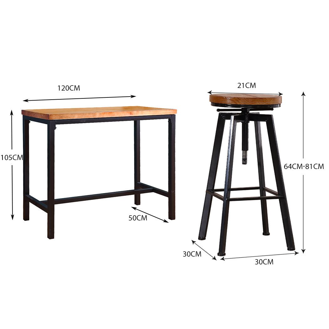 Levede 3pcs Bar Table Barstools Industrial-1954802950241128450