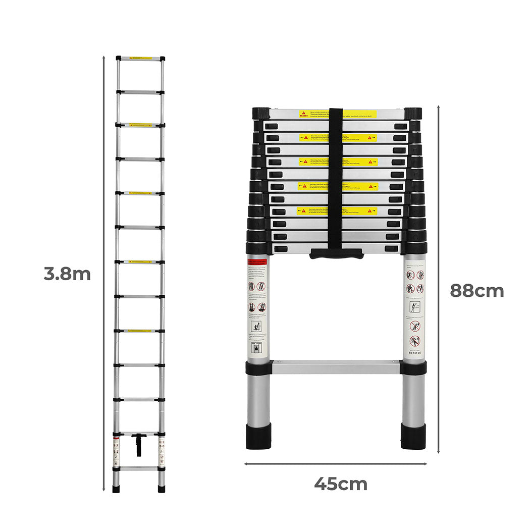 Traderight Multipurpose Ladder Telescopic 3.8M Silver 3.8 Meter-1954802734758760449