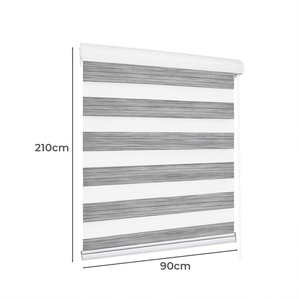 Marlow Blackout Zebra Roller Blind Curtains 90x210 Grey-1910113279045406721