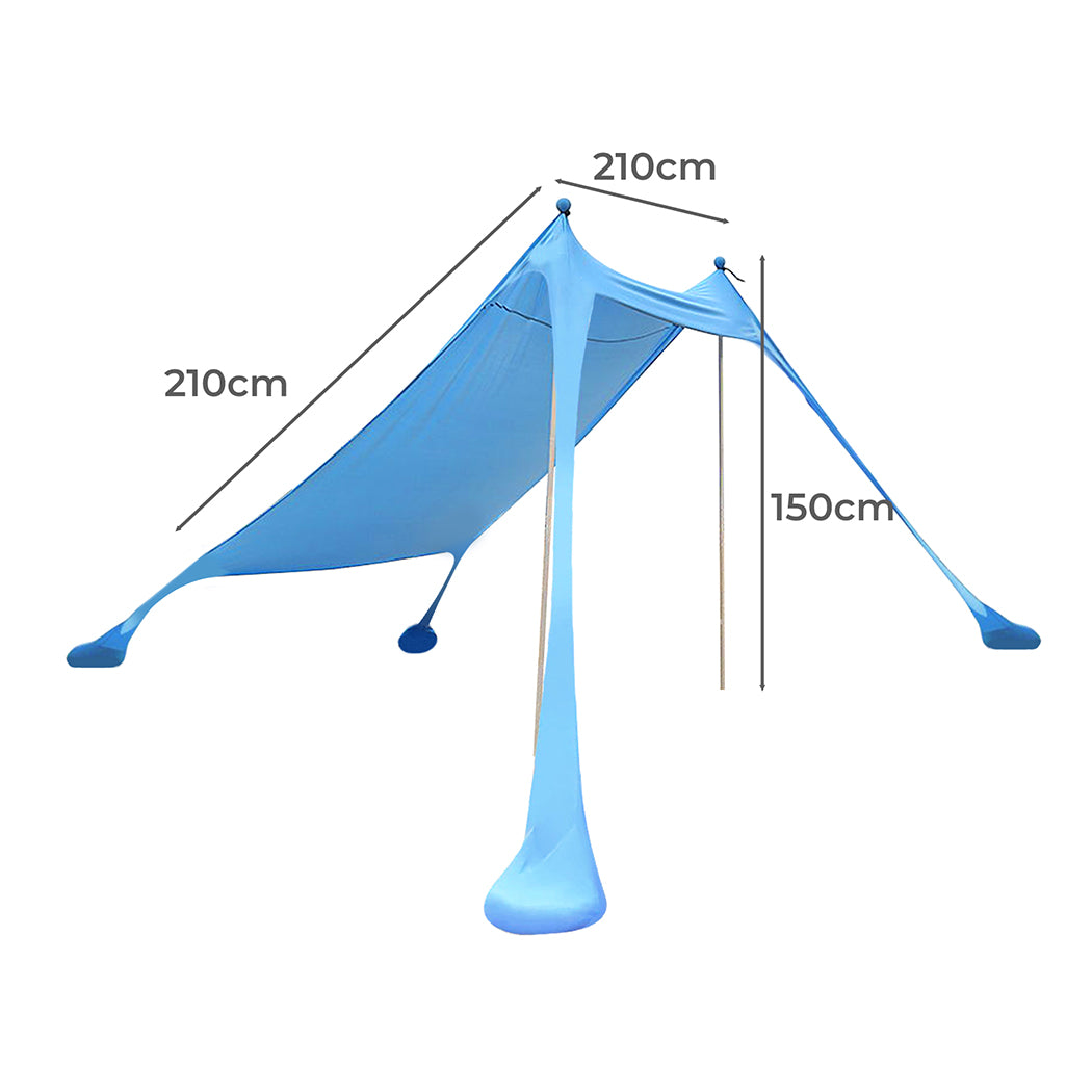 Beach Tent Camping Canopy 2-4 Person Family Sun Shade Shelter 210x210cm Blue-1954802654450421762