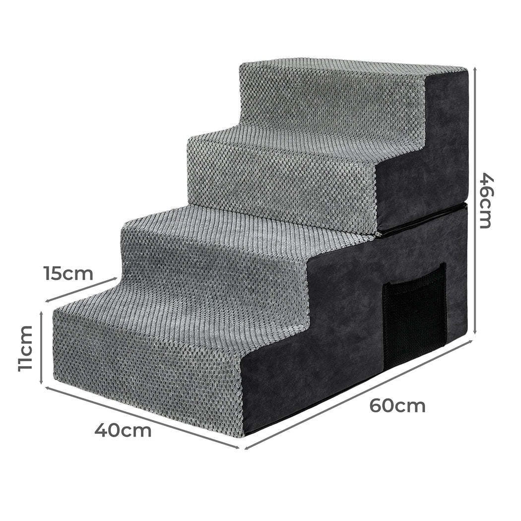 Pawz 4 Steps Pet Stairs Dog Ramp High Density Foam Grey-1973193605396959233