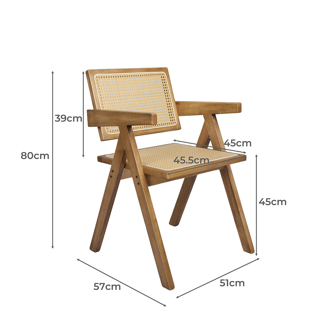 Levede 1x Dining Chair Solid Wood Rattan Natural-1954802993924804610