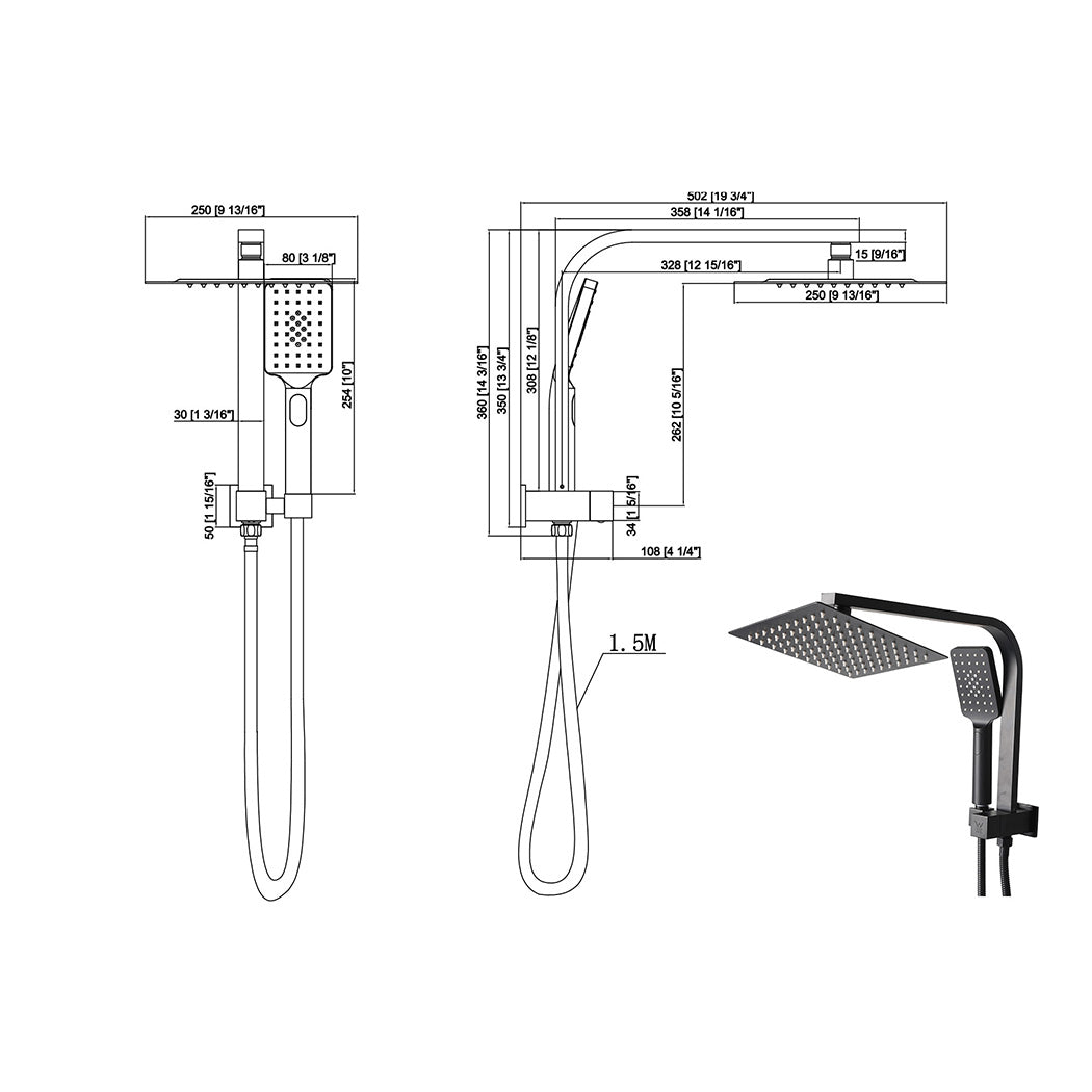 High Pressure Shower Head Set Rain Square Black-1910113120211308546