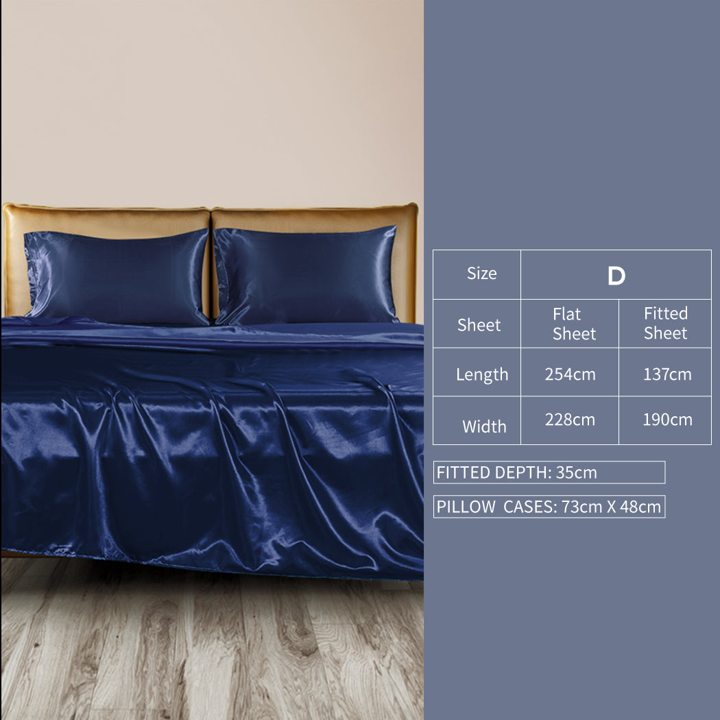 DreamZ Silky Satin Sheets Fitted Double Blue-1954802913209618434