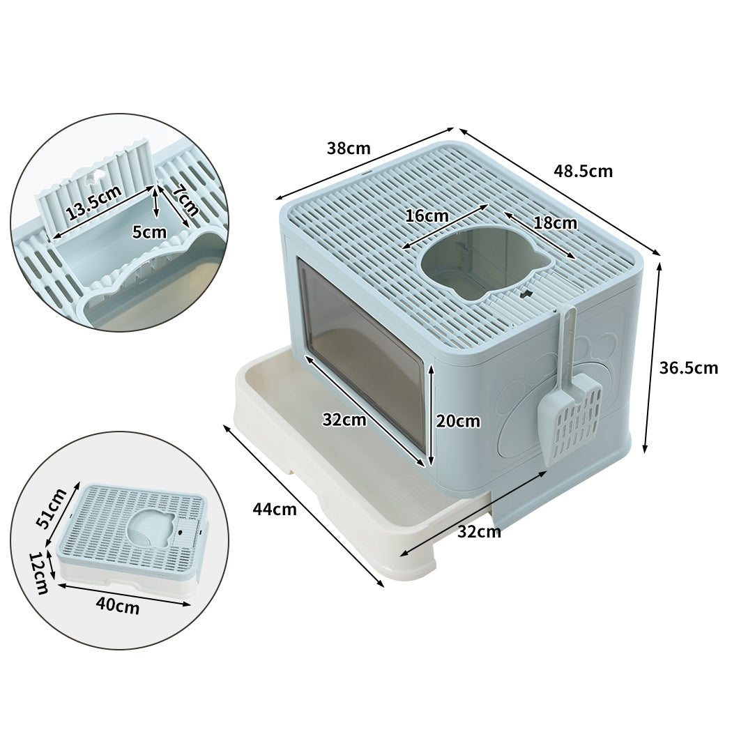 PaWz Foldable Cat Litter Box Tray Enclosed Blue-1954802552847601665