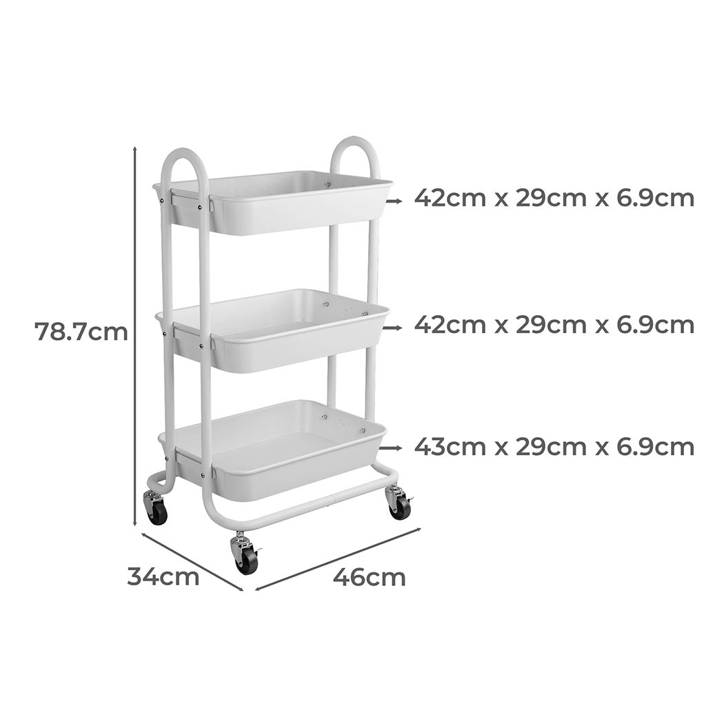 Levede 3 Tiers Kitchen Storage Trolley White-1917016722657906690
