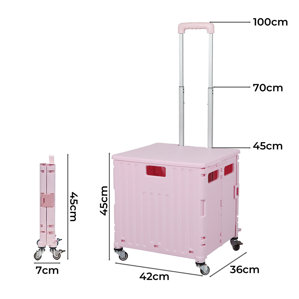 Folding Shopping Trolley Cart Portable Pink-1954802609982410754