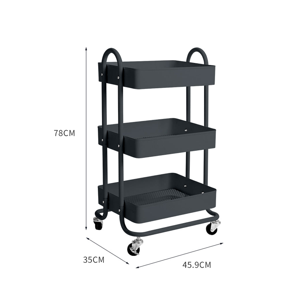 Levede 3 Tiers Kitchen Trolley Cart Grey-1954802728517636098