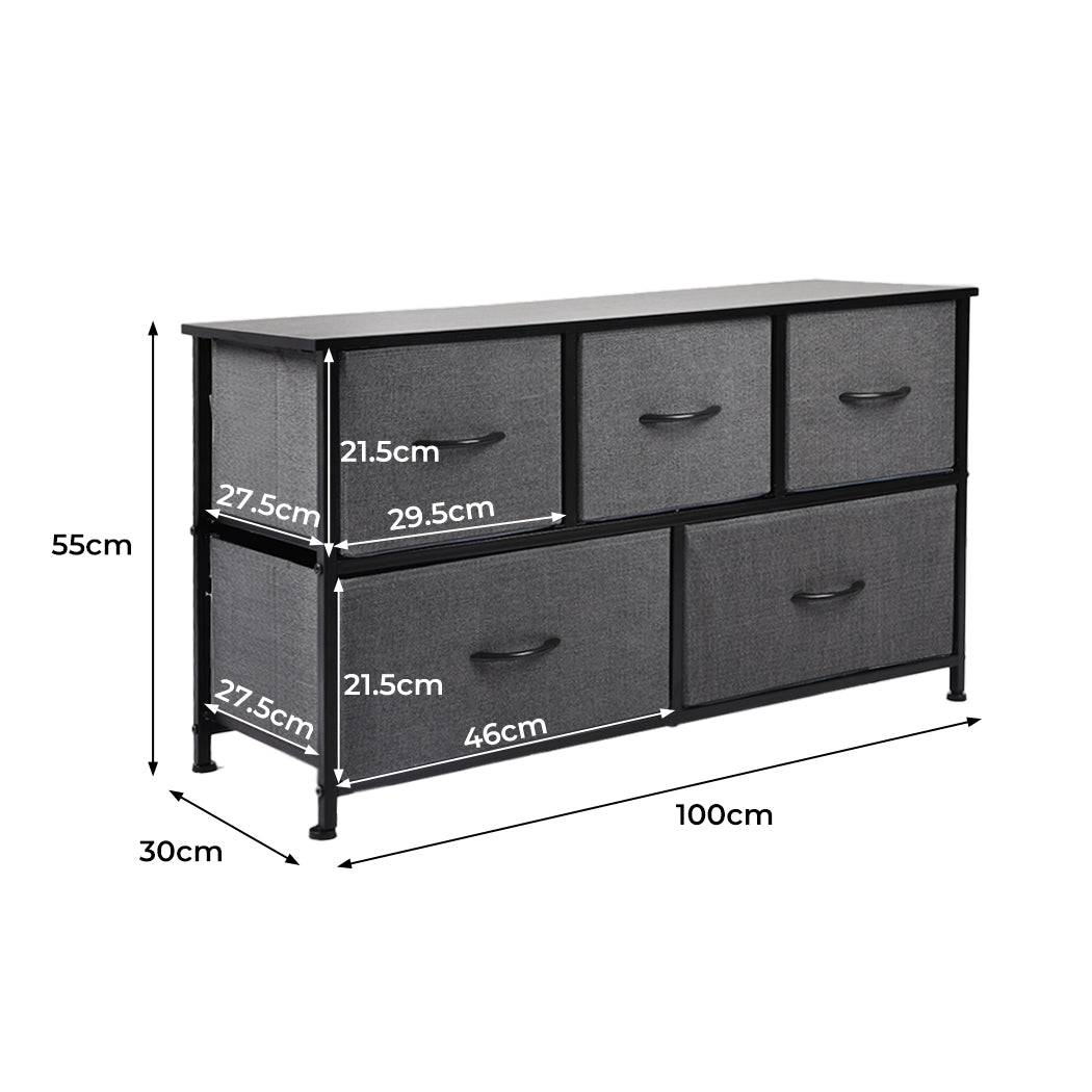Levede Chest of 5 Drawers Storage Cabinet Dark Grey-1954802982419828738