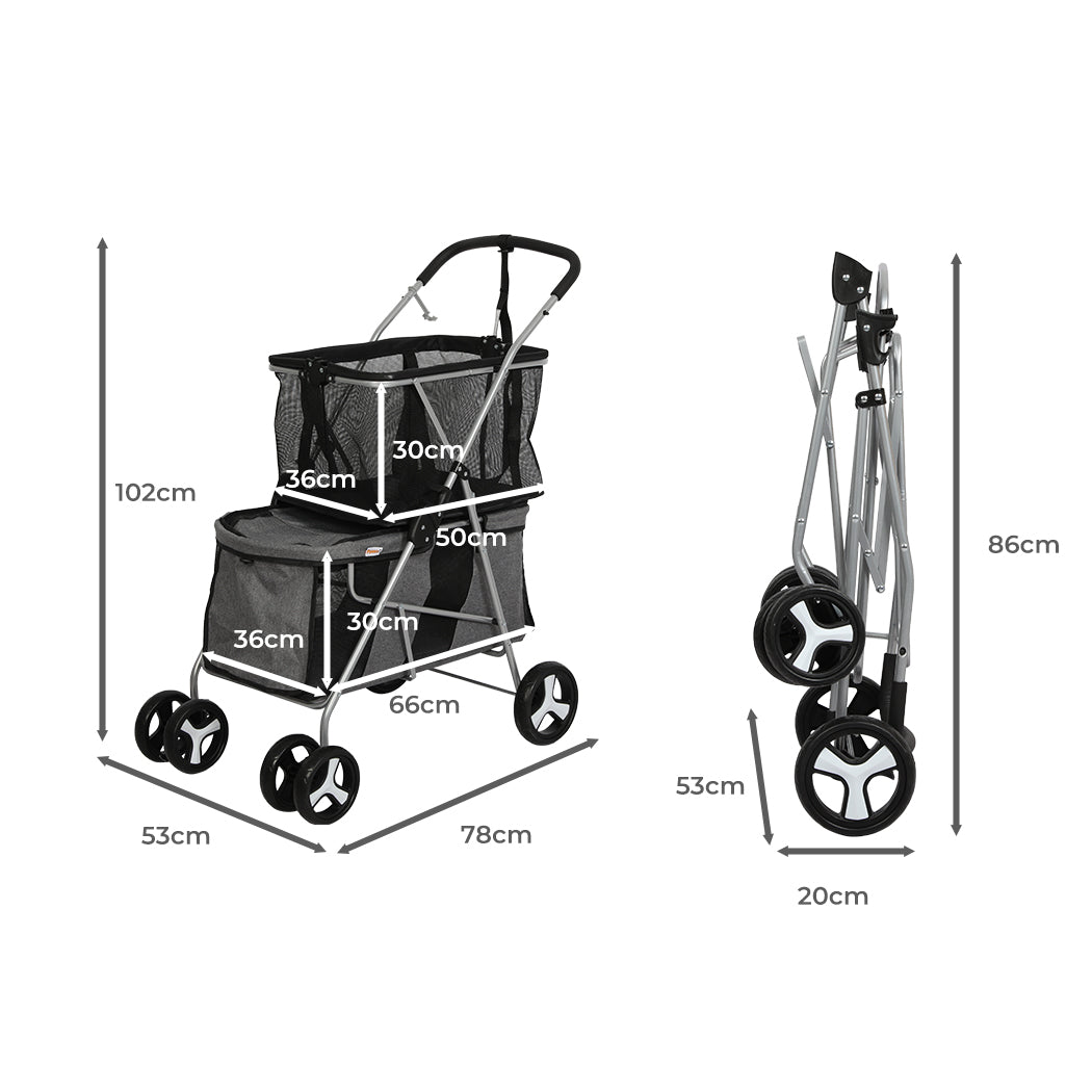 PaWz Pet Stroller 2-Tier Dog Cat Carrier Foldable-1954802608174665729
