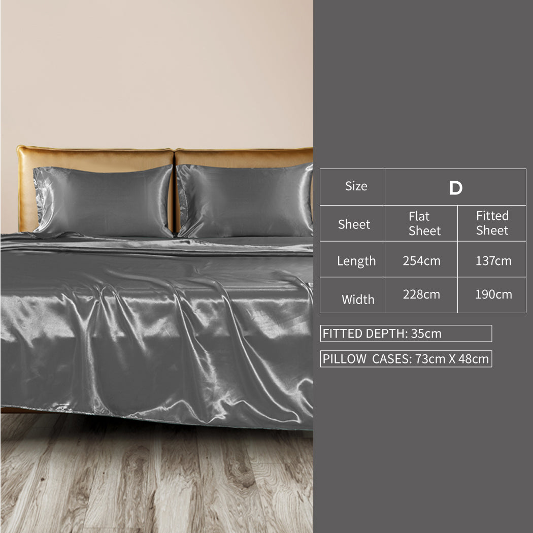 DreamZ Silky Satin Sheets Fitted Double Grey-1954802913419333634