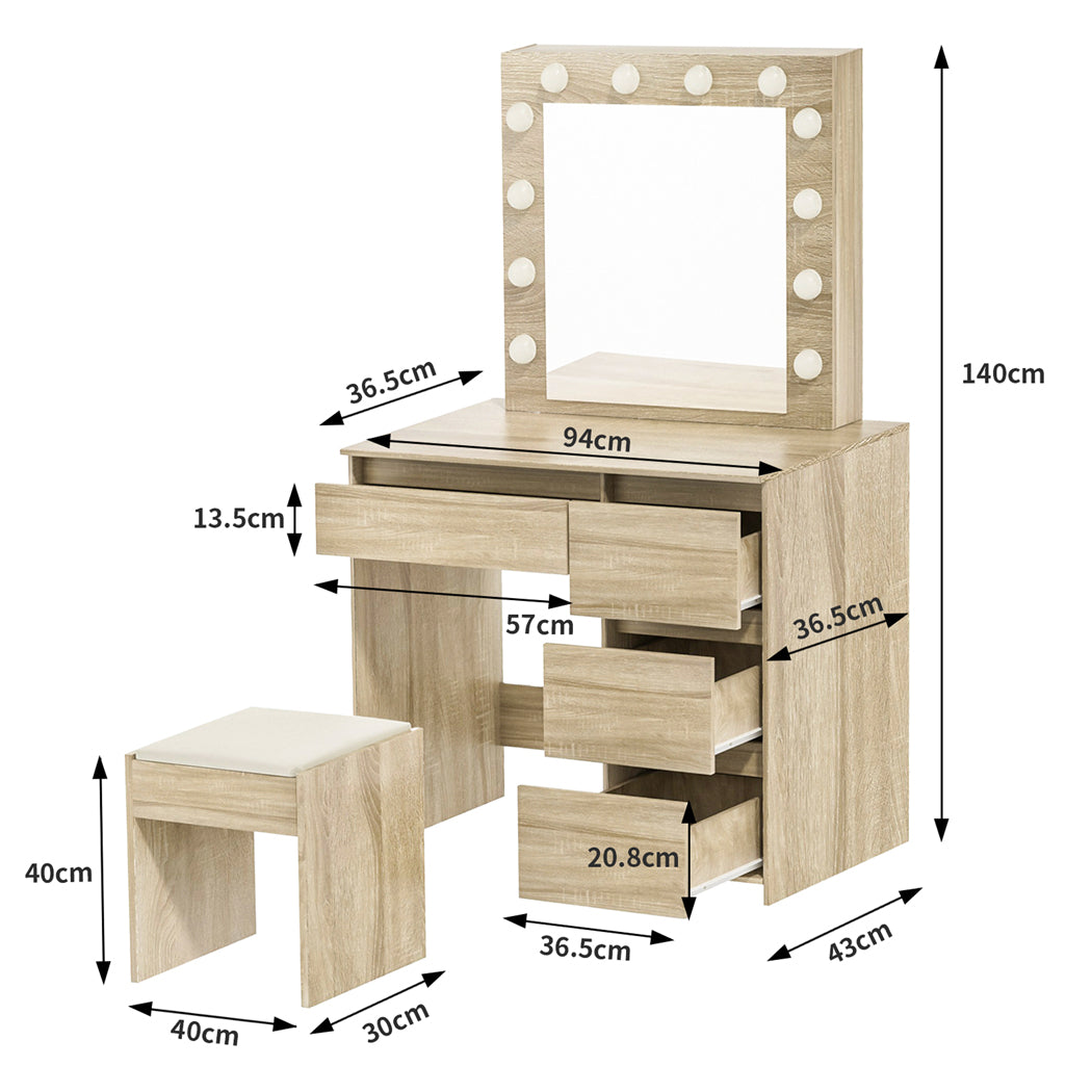 Levede Dressing Table Stool Set Makeup Mirror Led-1973193578565996545