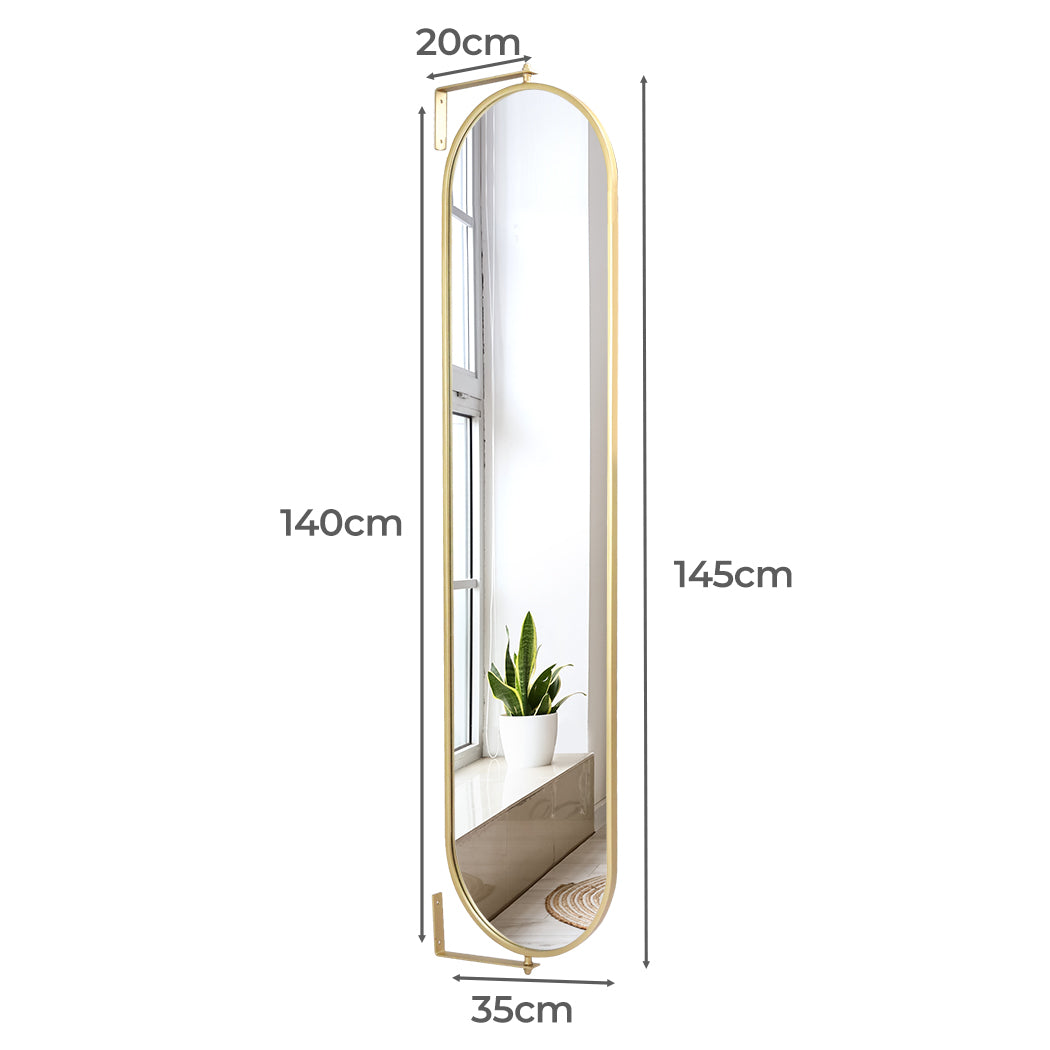 Yezi 360? Swivel Wall Mirrors 140cm x35cm Oval Shape Gold Frame-1954803009015910402