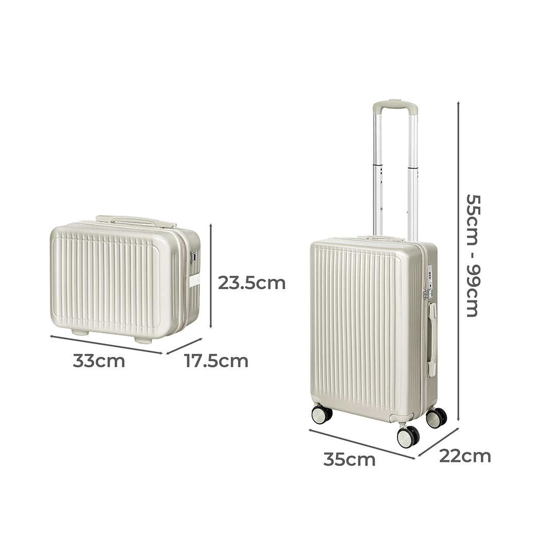 Slimbridge Luggage Suitcase Trolley White 2pc 14"+20"-1954802820196732930
