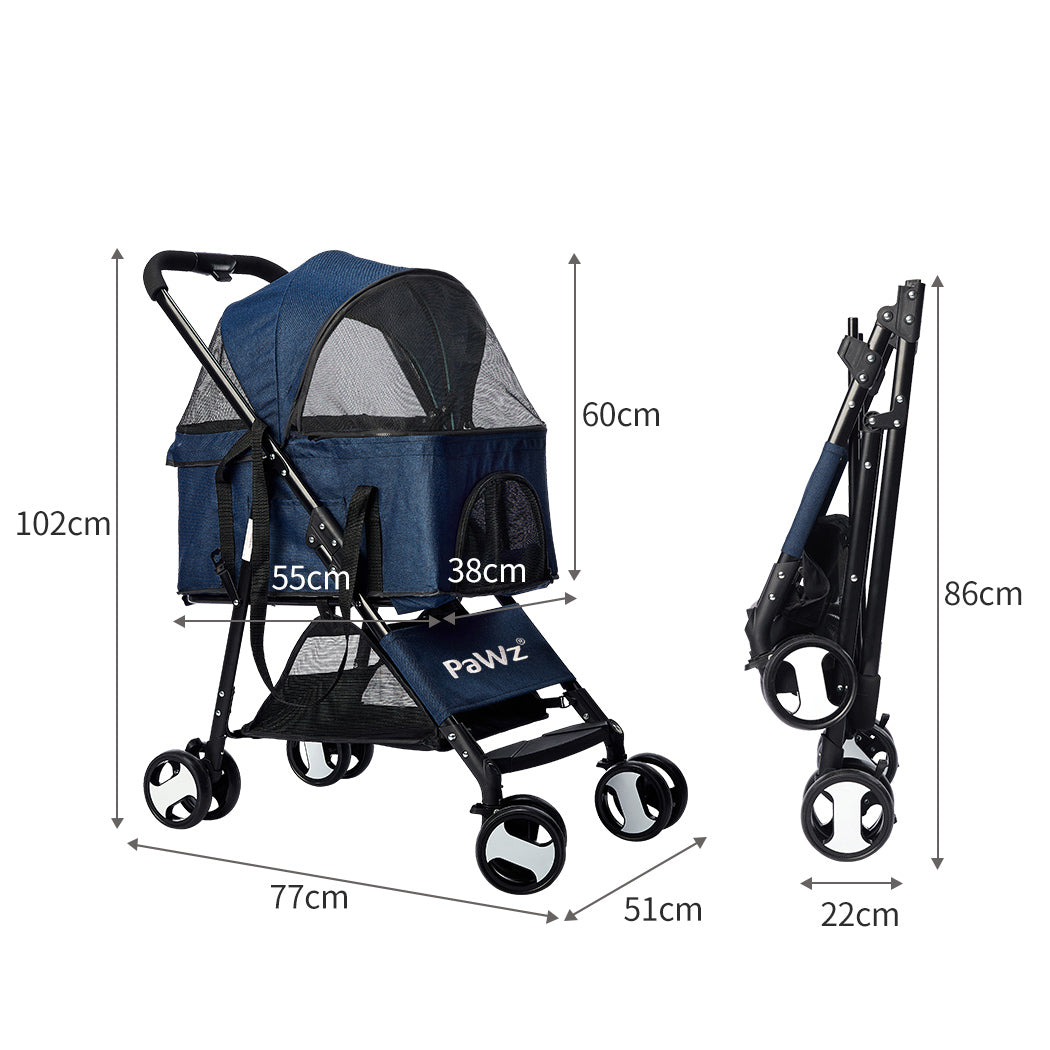PaWz Large Pet Stroller Dog Cat Carrier Blue-1954802606404669441