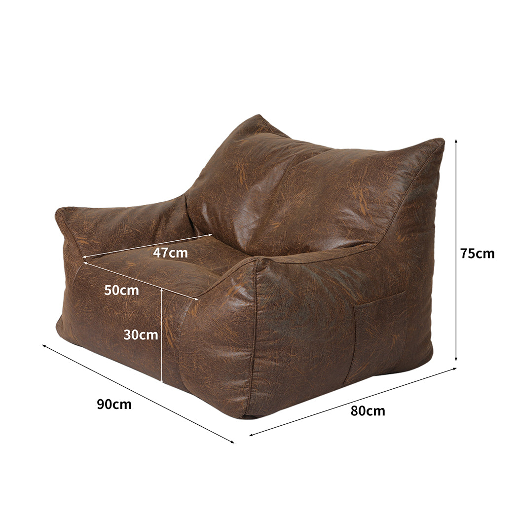 Marlow Bean Bag Chair Cover PU Indoor Dark Brown-1973194022554046466