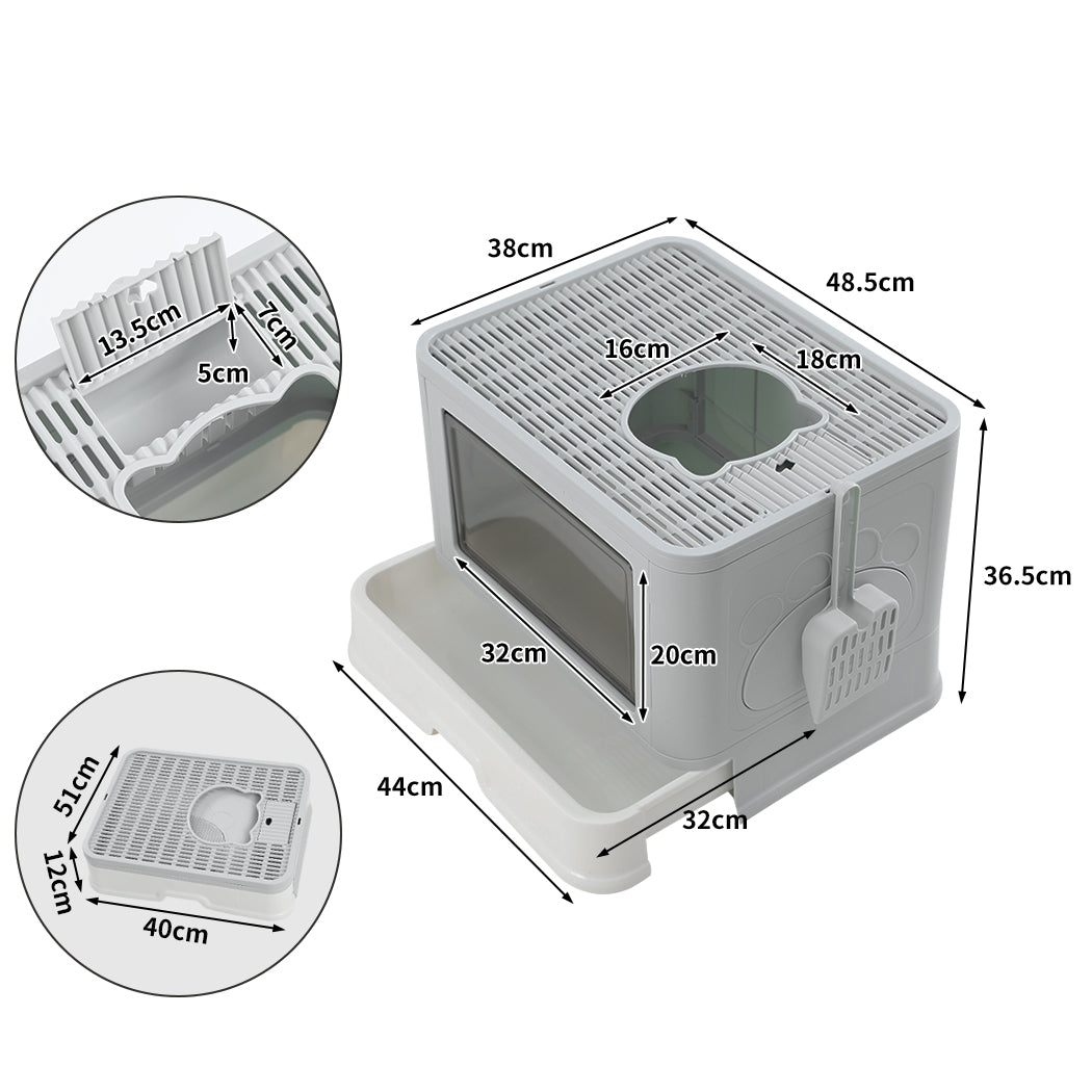 PaWz Foldable Cat Litter Box Tray Enclosed Grey-1954802553015373825