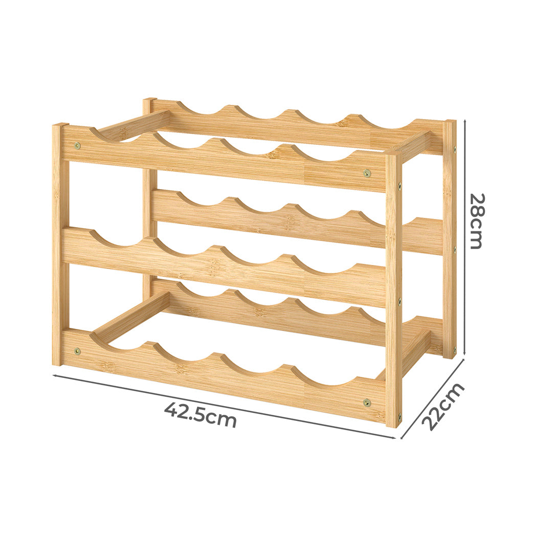 Toque Natural Bamboo Wine Rack 12 Bottles Organizer-1973193601500450818