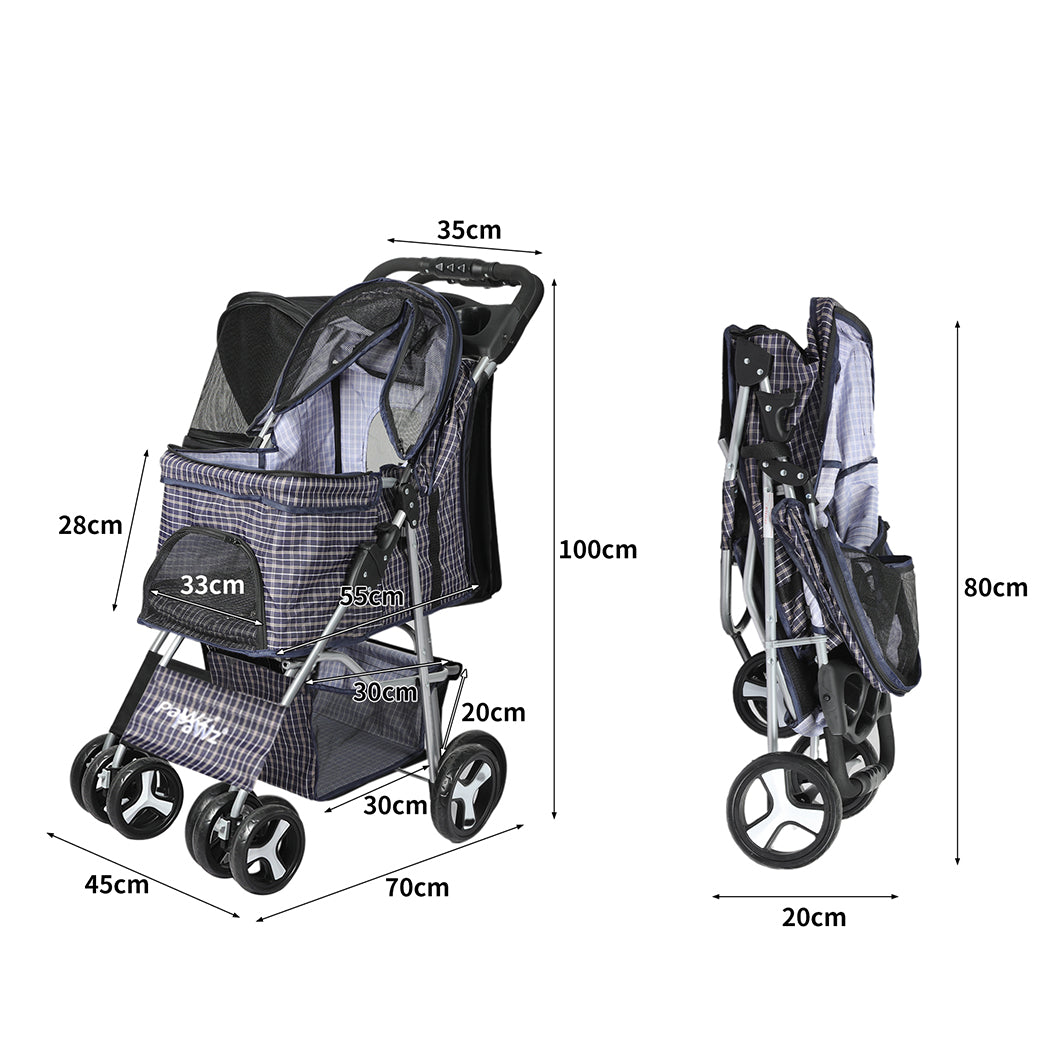 PaWz Large Pet Stroller Dog Cat Carrier Plaid-1954802606228508674