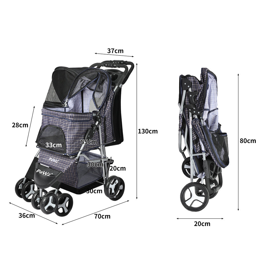 PaWz Large Pet Stroller Dog Cat Carrier Plaid-1954802605855215618