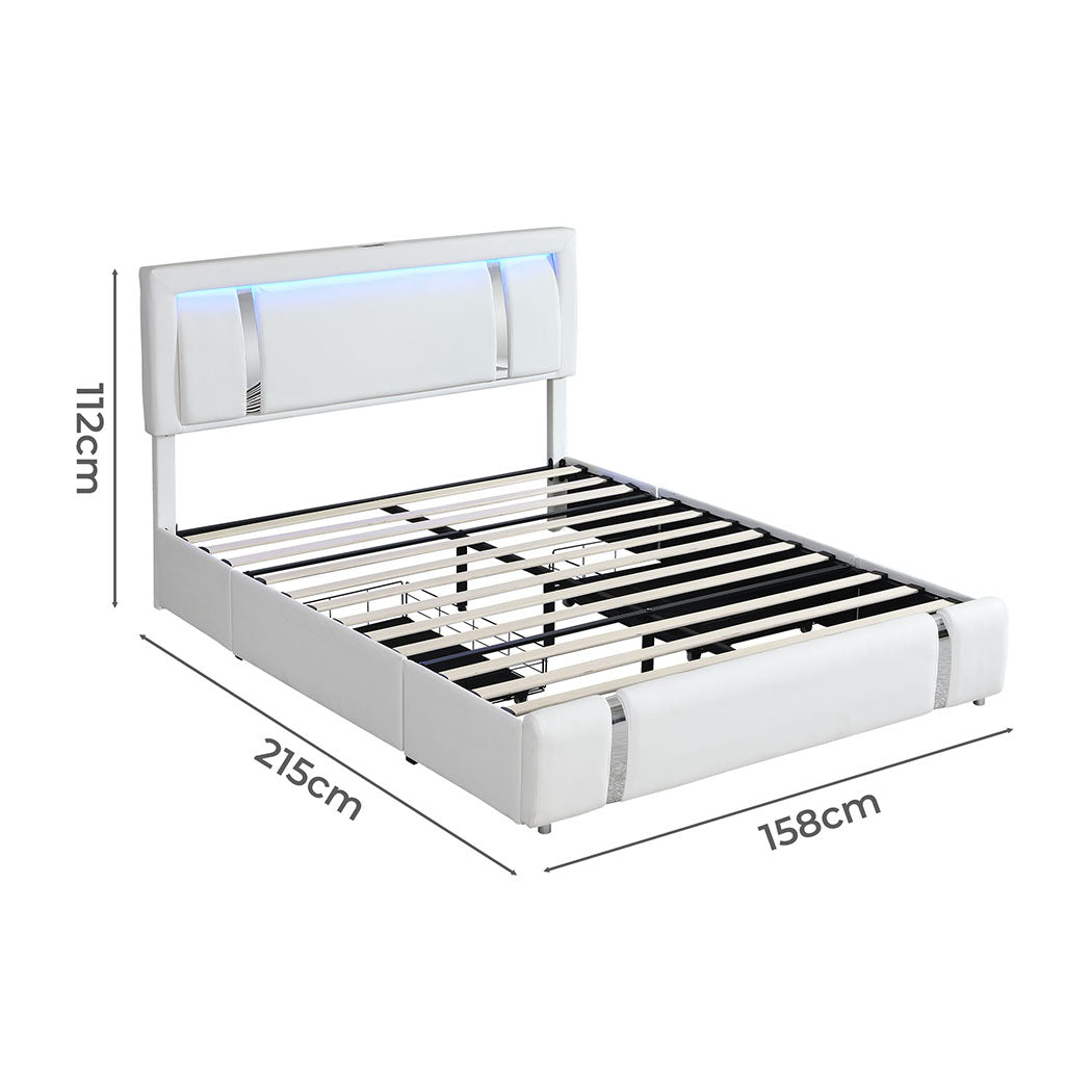 Levede Double Bed Frame With Adjustable Headboard White-1954802444223516674
