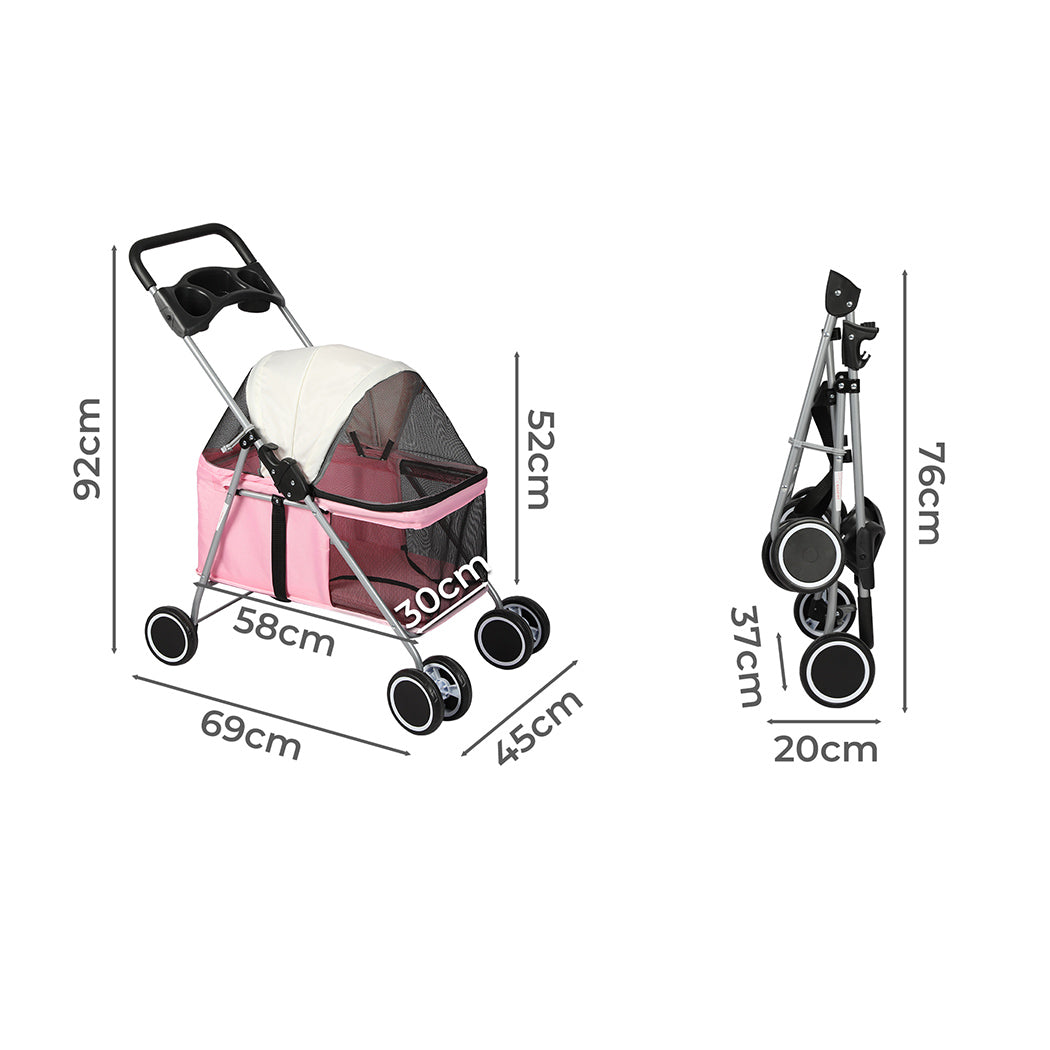 PaWz Pet Stroller Dog Cat Carrier Foldable Pink-1954802606933151745