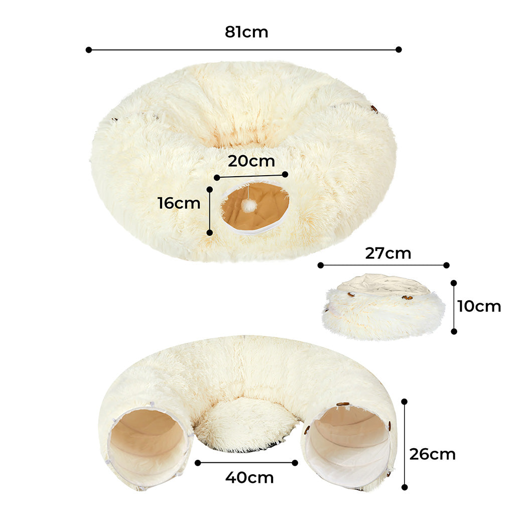 Pawz Cat Tunnel Foldable Fluffy Plush Play Tube Beige-1954802453568425985