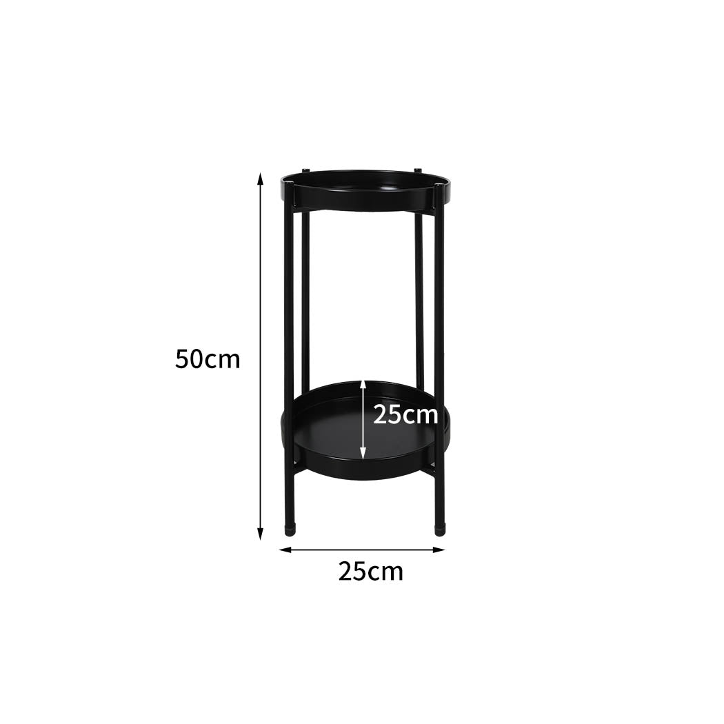 Levede 2 Tier Plant Stand Metal Flower Black Medium-1954802666005729282