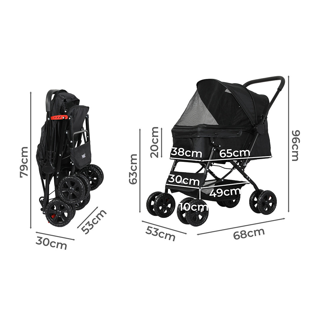 PaWz Pet Stroller Dog Cat Carrier Foldable Black-1954802607113506818