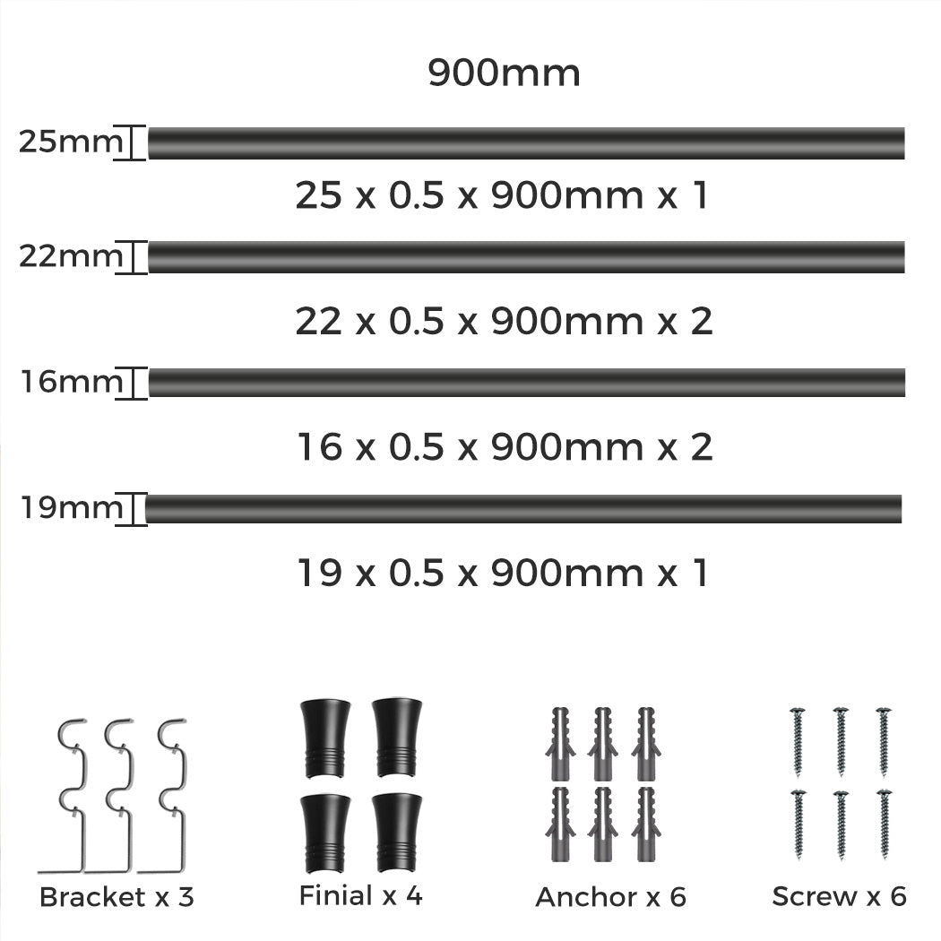 Marlow Black Double Curtain Rod Steel Pole Pommel Set Extendable Adjustable-1954802388695126018