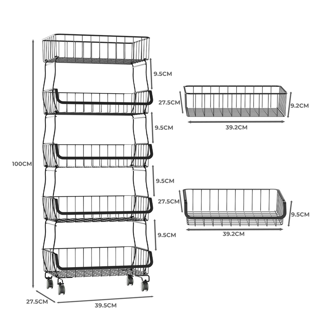 TOQUE 5 Tier Kitchen Trolley Cart Storage-1919892906114682882