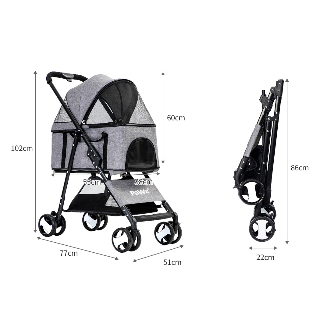 PaWz Large Pet Stroller Dog Cat Travel Grey-1954802606580830210