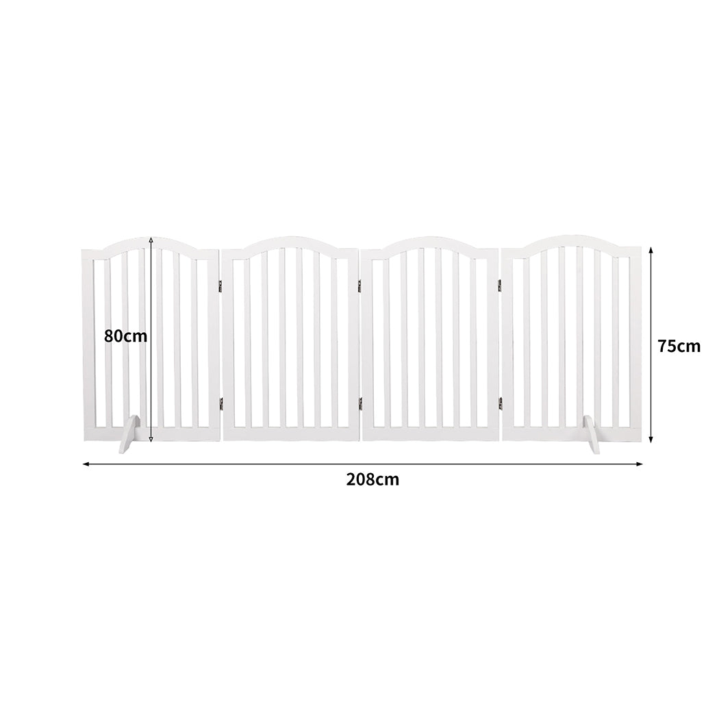 PaWz Wooden Pet Gate Dog Fence Safety Stair Barrier Security Door 4 Panels White
