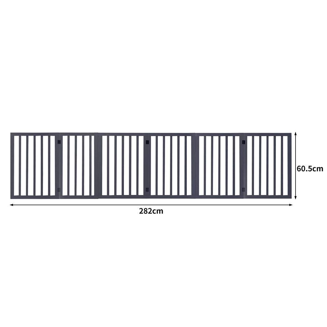 PaWz Wooden Pet Gate Dog Fence Safety Stair Barrier Security Door 6 Panels Grey