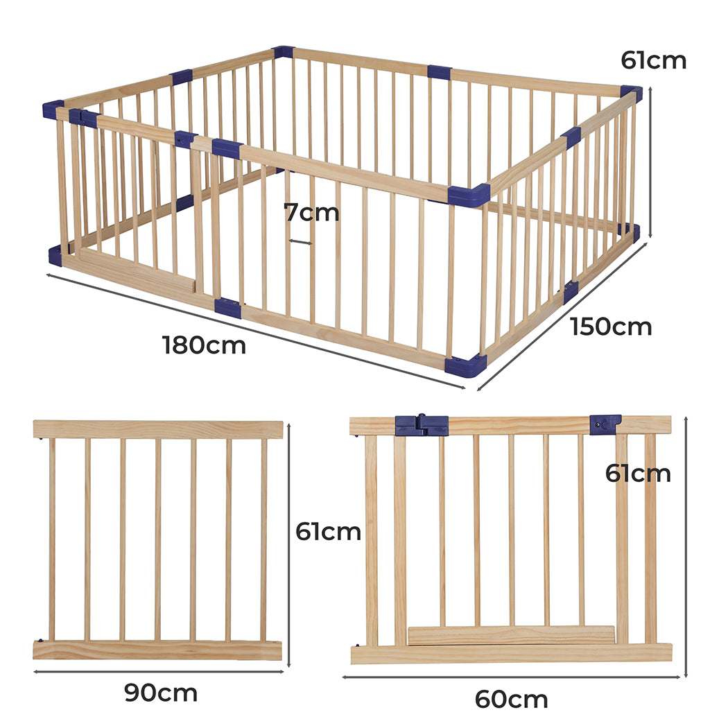 BoPeep Kids Playpen Wooden Baby Safety Gate Fence Child Play Game Toy Security L