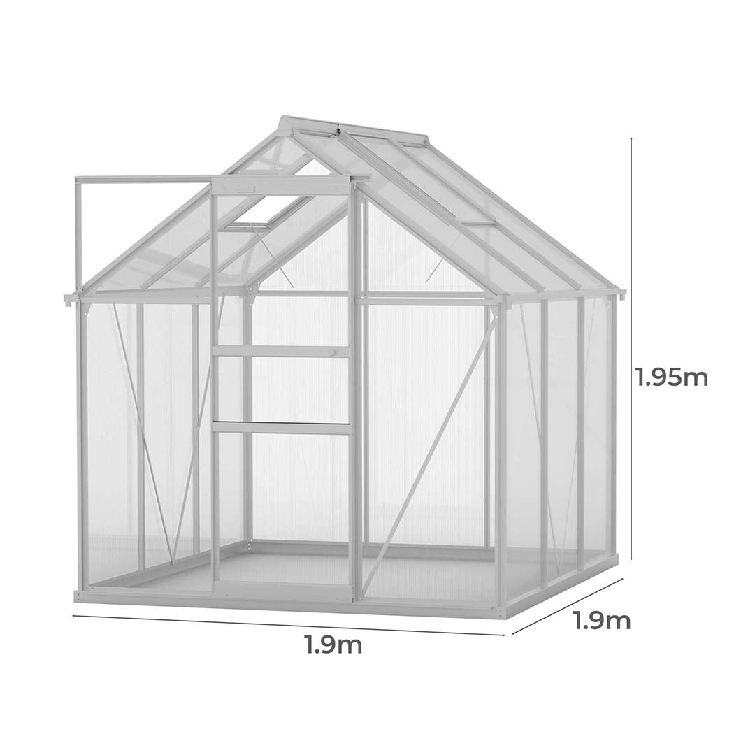 Lambu Greenhouse Aluminium Walk In Green House Garden Plant Shed PC 1.9x1.9x1.95m