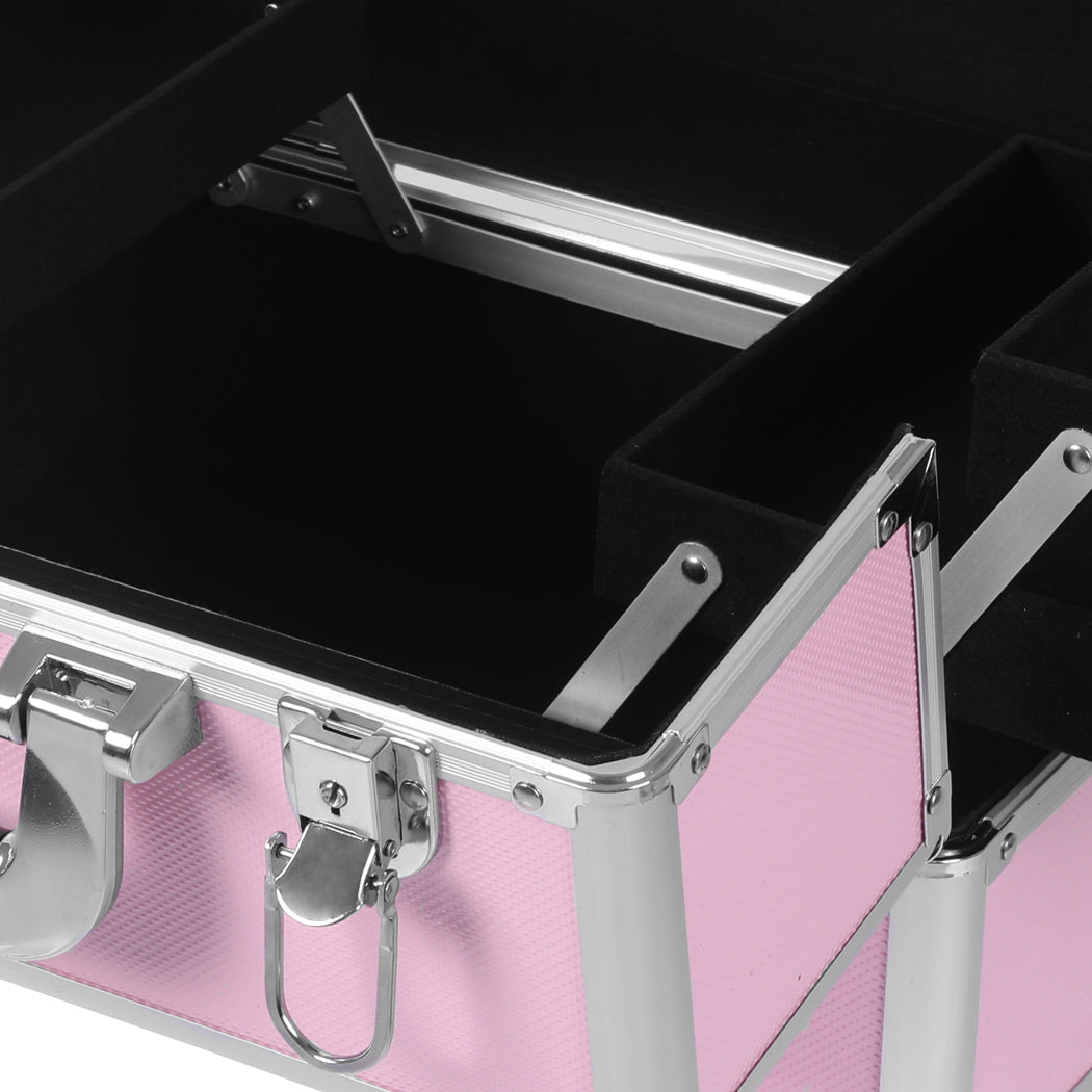 Professional Makeup Trolley Rolling Pink and Silver-1919892938737979395