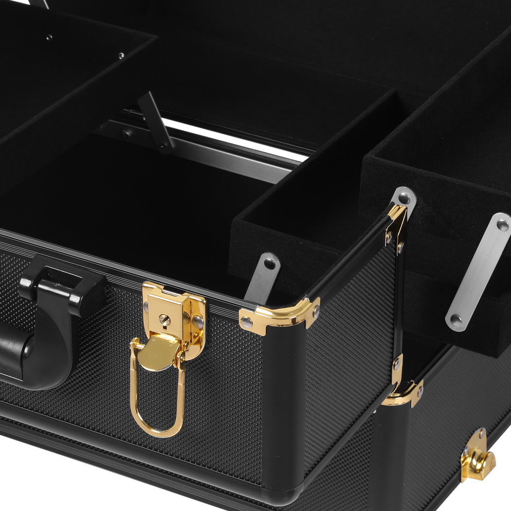 Portable Makeup Case Cosmetic Trolley Black and Golden-1919892938394046467
