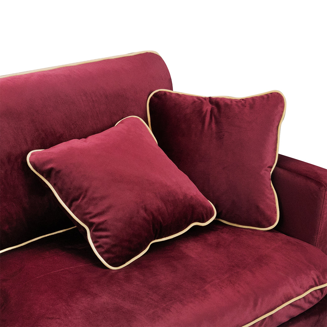 Levede Velvet Sofa Armchair 3 Seater Couch Red 210cm Wide-1919892835323219971