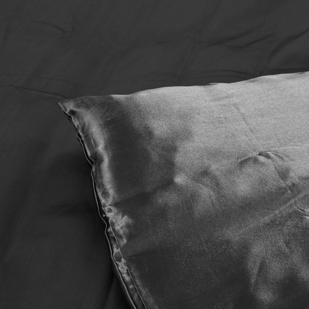 DreamZ Silky Satin Quilt Cover Set Bedspread Dark Grey Single-1954802916732833795