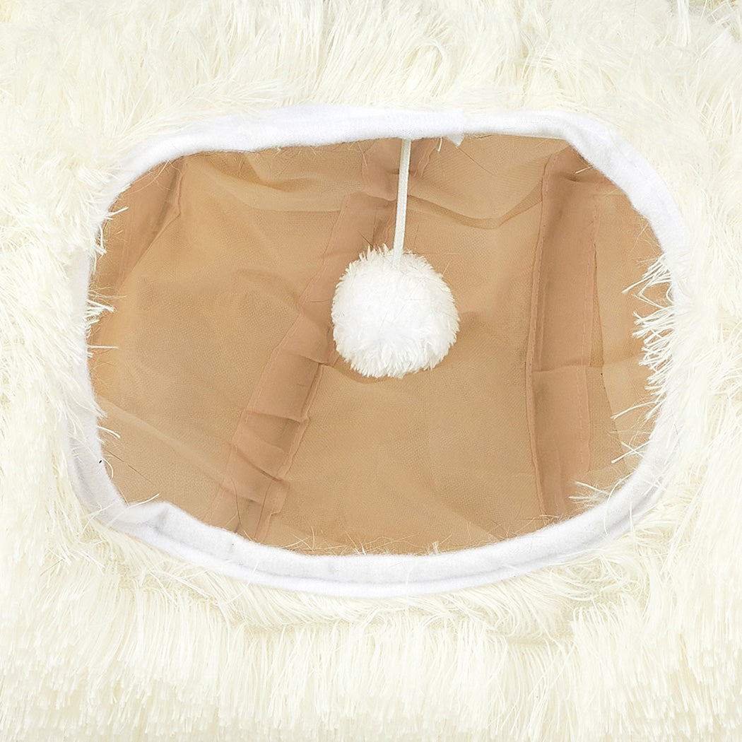 Pawz Cat Tunnel Foldable Fluffy Plush Play Tube Beige-1954802453568425987